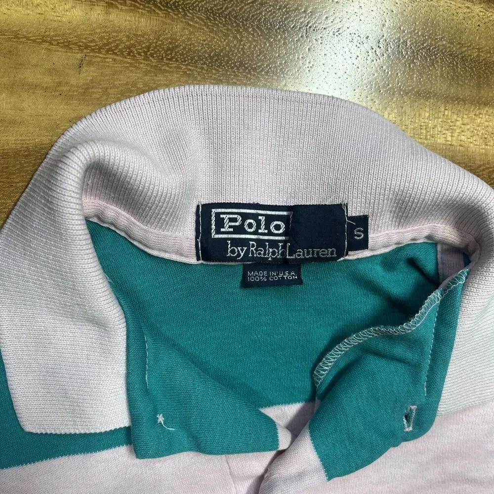 Ralph‎ Lauren Rugby Small Green Pink Blue Striped Made In USA READ!